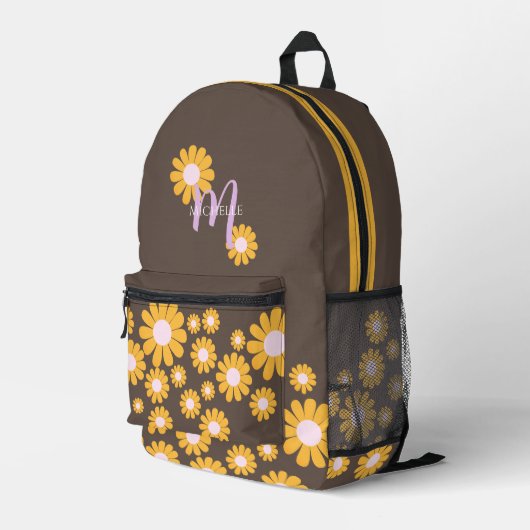 Daisy Brown Orange Boho Bedruckter Rucksack (Rückseitige Ecke Rechts)