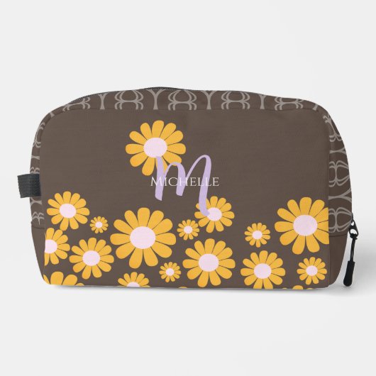 Daisy Brown Orange Boho Waschbeutel (Vorderseite)