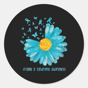 Daisy Butterfly Aquamarin Ribbon Fragile X Syndrom Runder Aufkleber