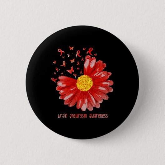 Daisy Butterfly Burgundy Ribbon Brain Aneurysm Awa Button (Vorderseite)