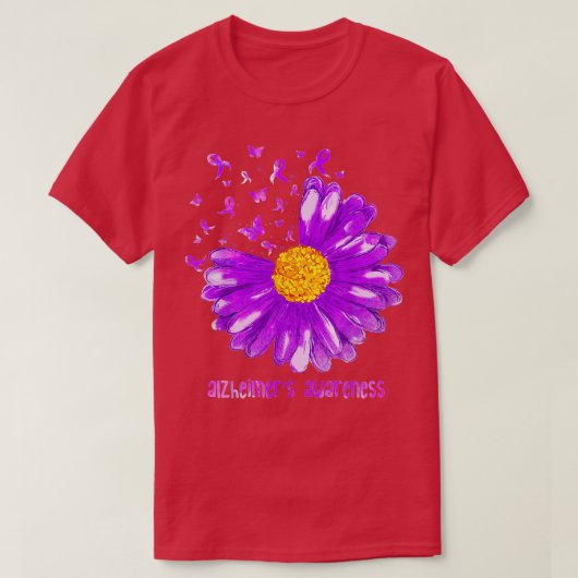 Daisy Butterfly Lila Ribbon Alzheimers Awareness T-Shirt (Design vorne)