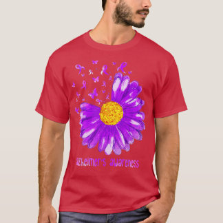 Daisy Butterfly Lila Ribbon Alzheimers Awareness T-Shirt