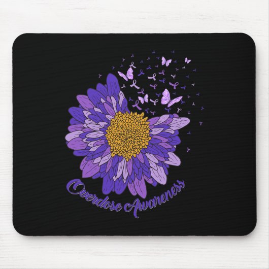 Daisy Butterfly Lila Ribbon Überdosierung Bewussts Mousepad (Vorne)