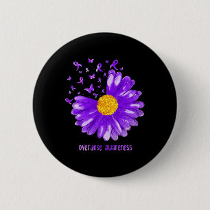 Daisy Butterfly Purple Ribbon Overdose Awareness Button