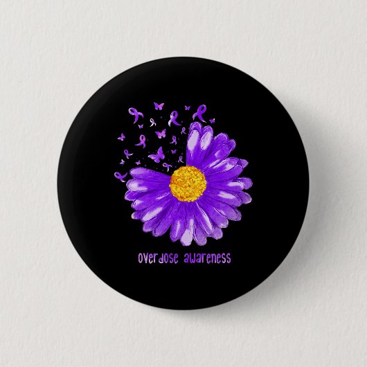 Daisy Butterfly Purple Ribbon Overdose Awareness Button (Vorderseite)