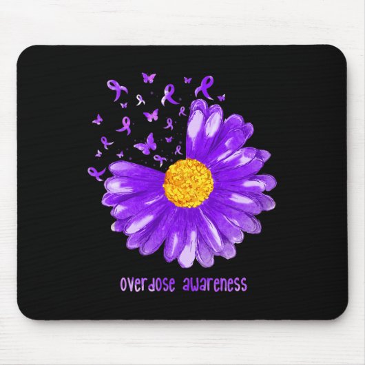 Daisy Butterfly Purple Ribbon Overdose Awareness Mousepad (Vorne)