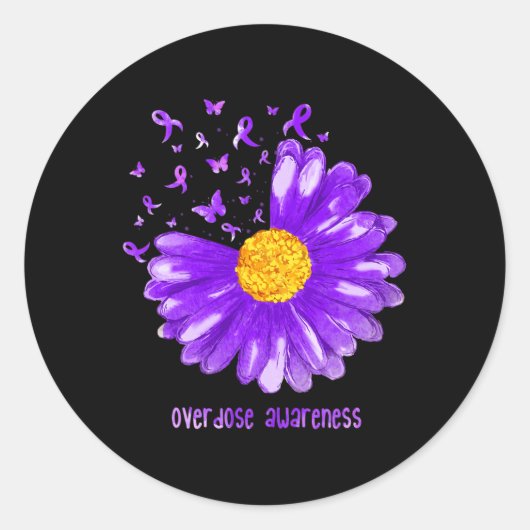 Daisy Butterfly Purple Ribbon Overdose Awareness Runder Aufkleber (Vorderseite)