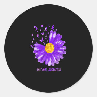Daisy Butterfly Purple Ribbon Overdose Awareness Runder Aufkleber