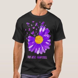Daisy Butterfly Purple Ribbon Overdose Awareness T-Shirt
