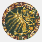 Daisy Cat Floral Cats tabby Blume catruday Runder Aufkleber (Vorderseite)