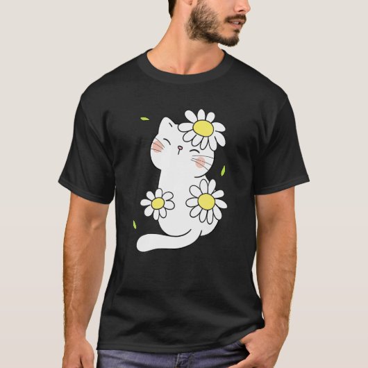 Daisy Cat Spring Floral Kitten With Flower Animal T-Shirt (Vorderseite)