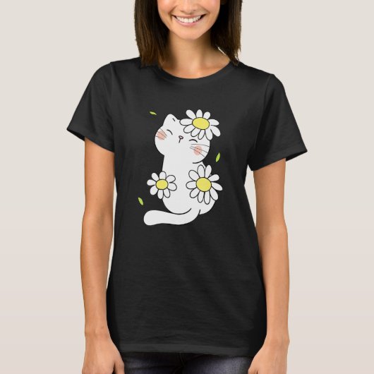 Daisy Cat Spring Floral Kitten With Flower Animal T-Shirt (Vorderseite)
