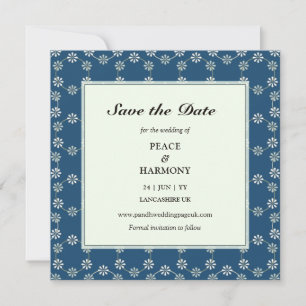 Daisy Chain Blue Pattern Square Save the Date Card