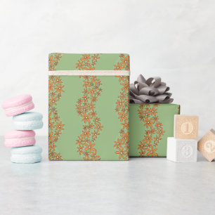 Daisy Chain Wiggly Blume Streifen orange auf grün Geschenkpapier