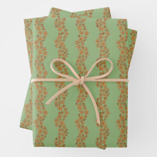 Daisy Chain Wiggly Blume Streifen orange auf grün Geschenkpapier Set