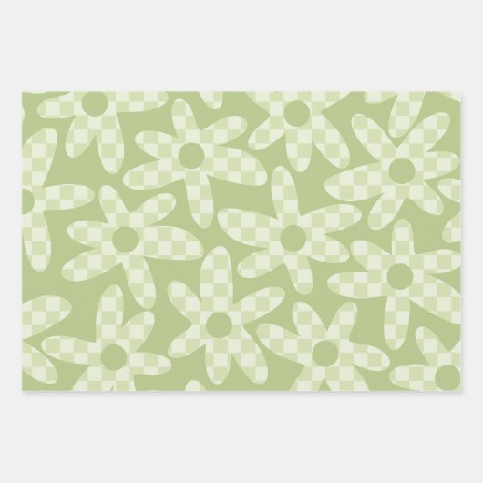 Daisy Check Sage Green Retro Modern Pattern Geschenkpapier Set (Vorderseite 3)
