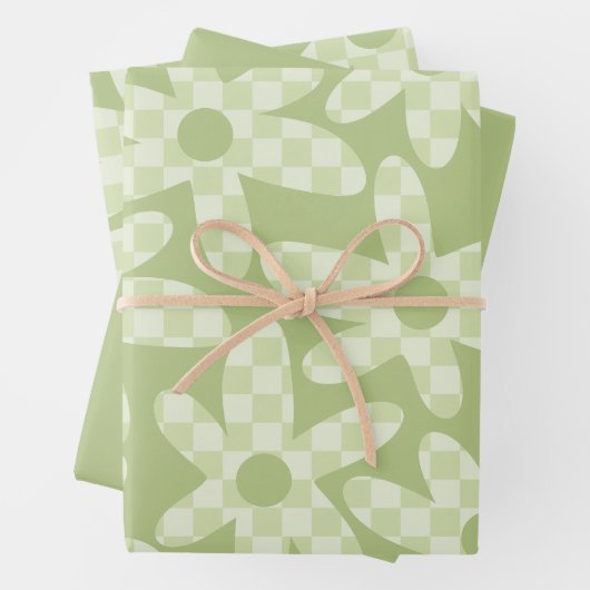 Daisy Check Sage Green Retro Modern Pattern Geschenkpapier Set (Beispiel)