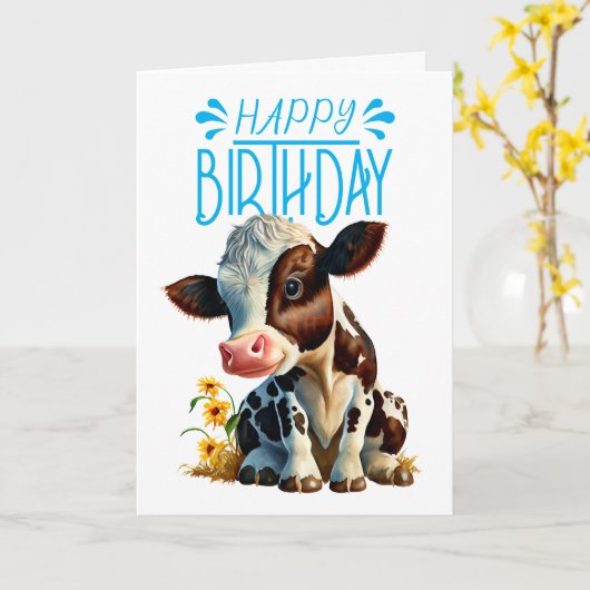 Daisy Cow Birthday Boy Blue Karte (Gelbe Blume)