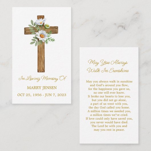 Daisy Cross Memorial Funeral Prayer Card Visitenkarte (Vorne/Hinten)