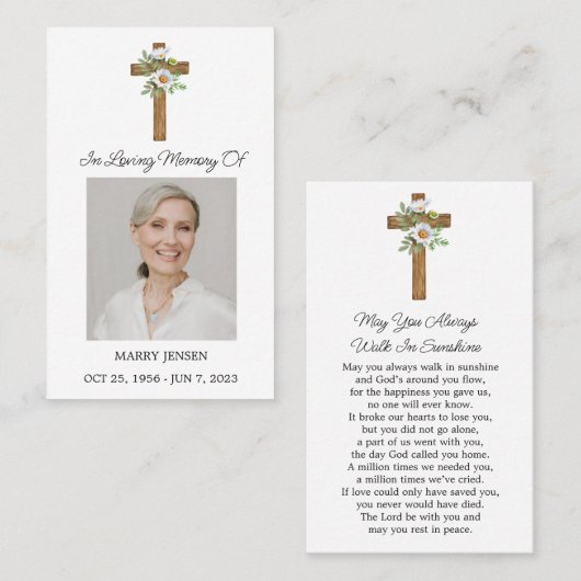 Daisy Cross Memorial Photo Funeral Prayer Card Visitenkarte (Vorne/Hinten)