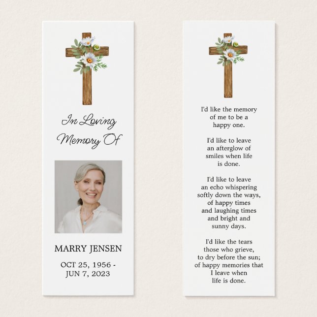 Daisy Cross Photo Funeral Bookmark (Vorne & Hinten)