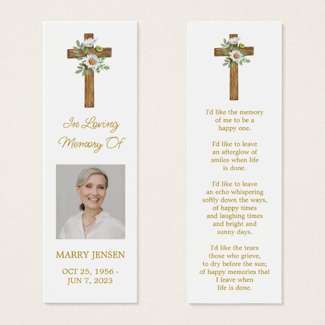 Daisy Cross Photo Funeral Bookmark (Vorne & Hinten)
