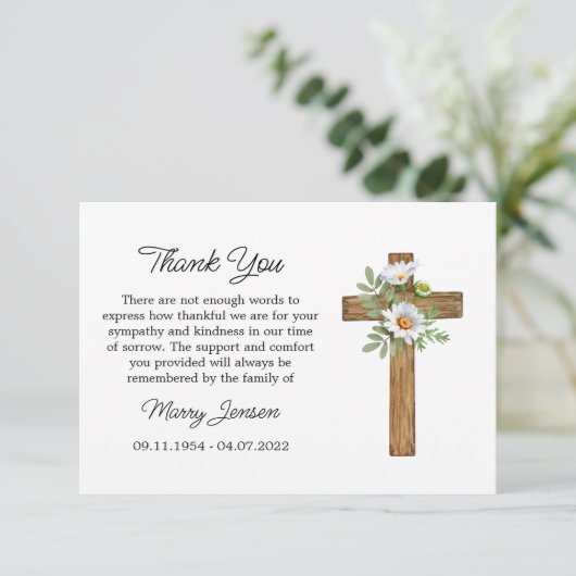 Daisy Cross Sympathy Thank You Card Dankeskarte (Stehend Vorderseite)