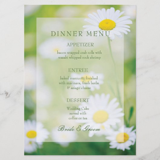 Daisy Daisies Blume Floral Summer Wedding Menu Menükarte (Vorderseite)