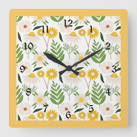 Daisy-daisy, beliebtes Muster Quadratische Wanduhr (Vorderseite)