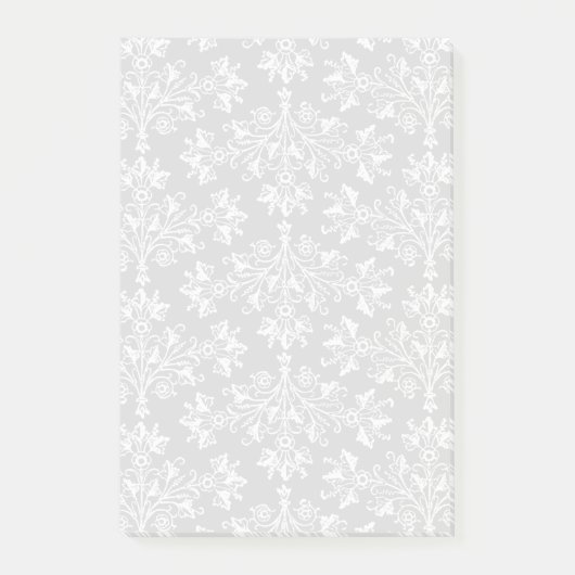 Daisy Damask Muster in Weiß auf Schwarz Post-it Klebezettel (Vorderseite)