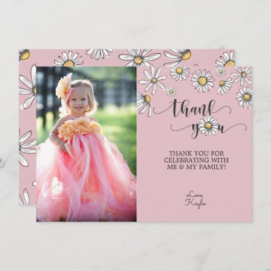 Daisy danke Ihnen Foto Card - Rosa Einladung (Vorne/Hinten)