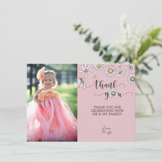 Daisy danke Ihnen Foto Card - Rosa Einladung (Stehend Vorderseite)