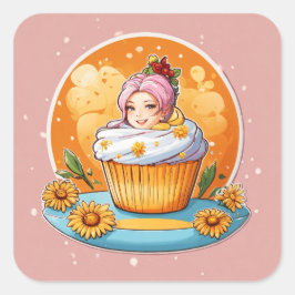 Daisy Delight Cupcake Quadratischer Aufkleber
