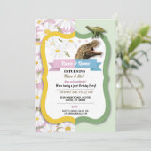 Daisy & Dinosaur Joint Boy Girl Birthday Einladung (Stehend Vorderseite)