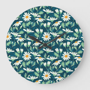 Daisy Ditsy Chamomile Romantische Print Große Wanduhr