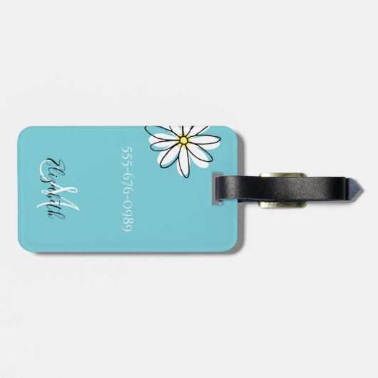 Daisy Doodle Blume Personalisiert Monogramm Luggag Gepäckanhänger (Rückseite horizontal)