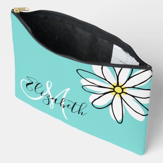 Daisy Doodle Blume Personalisiert Monogramm Zubehörtasche (Offen)