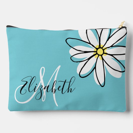 Daisy Doodle Blume Personalisiert Monogramm Zubehörtasche (Rückseite)
