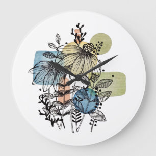 Daisy Doodle In Ink And Watercolor Große Wanduhr