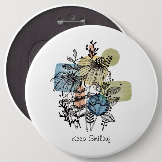 Daisy Doodle in Tinte und Wasserfarbe Button (Vorne & Hinten)