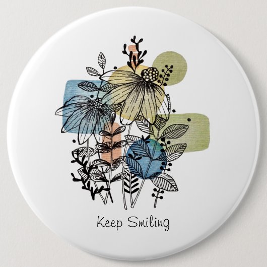 Daisy Doodle in Tinte und Wasserfarbe Button (Vorderseite)