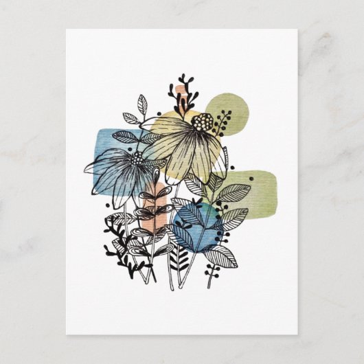 Daisy Doodle in Tinte und Wasserfarbe Postkarte (Vorderseite)