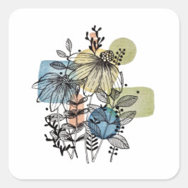 Daisy Doodle in Tinte und Wasserfarbe Quadratischer Aufkleber
