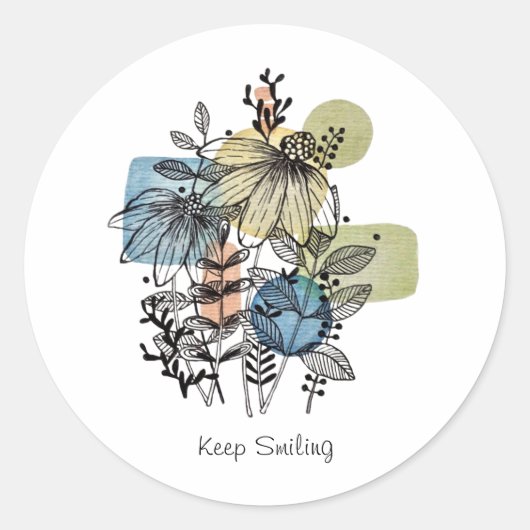 Daisy Doodle in Tinte und Wasserfarbe Runder Aufkleber (Vorderseite)