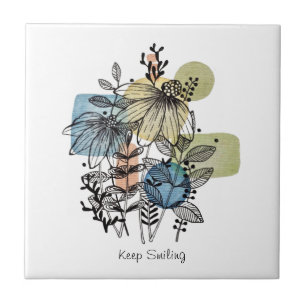 Daisy Doodle in Tinte und Wasserfarbenzug Fliese