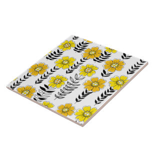 Daisy Doodles in Gelb und Schwarz Fliese