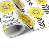 Daisy Doodles in Gelb und Schwarz Geschenkpapier (Rolleneckpunkt)