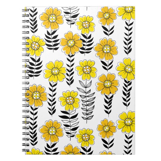 Daisy Doodles in Gelb und Schwarz Notizblock (Vorderseite)