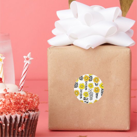 Daisy Doodles in Gelb und Schwarz Runder Aufkleber (Party)
