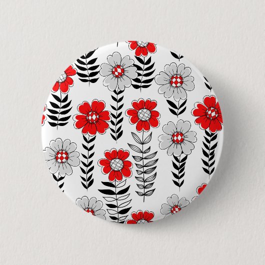 Daisy Doodles in rot und schwarz Button (Vorderseite)